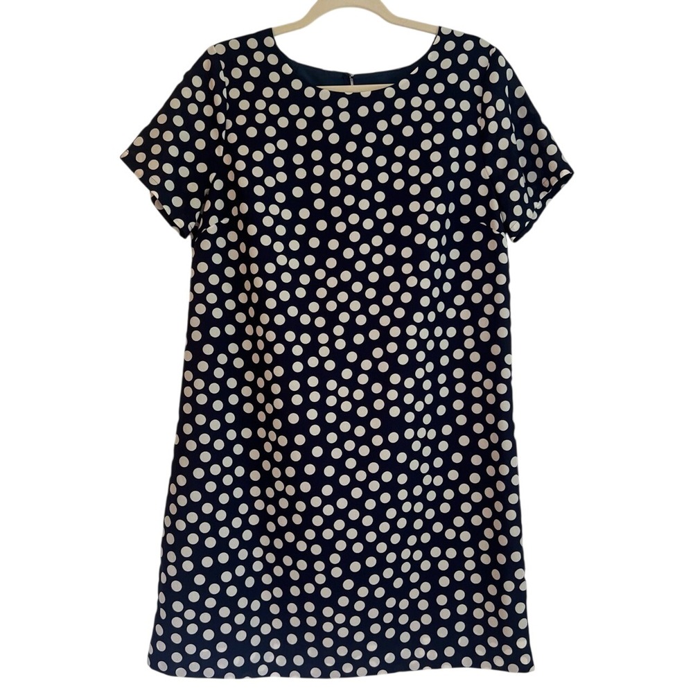 J. Crew Polka Dot Navy Blue & White Short Sleeve Dress Size 10